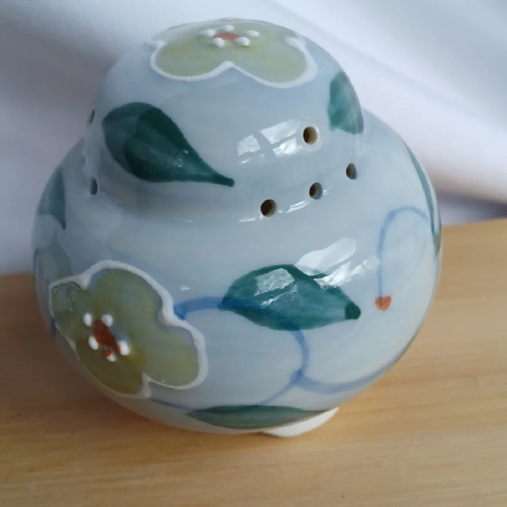 Pair Ben Rickert Pomander/Potpourri Jars Floral Porcelain Made in Japan